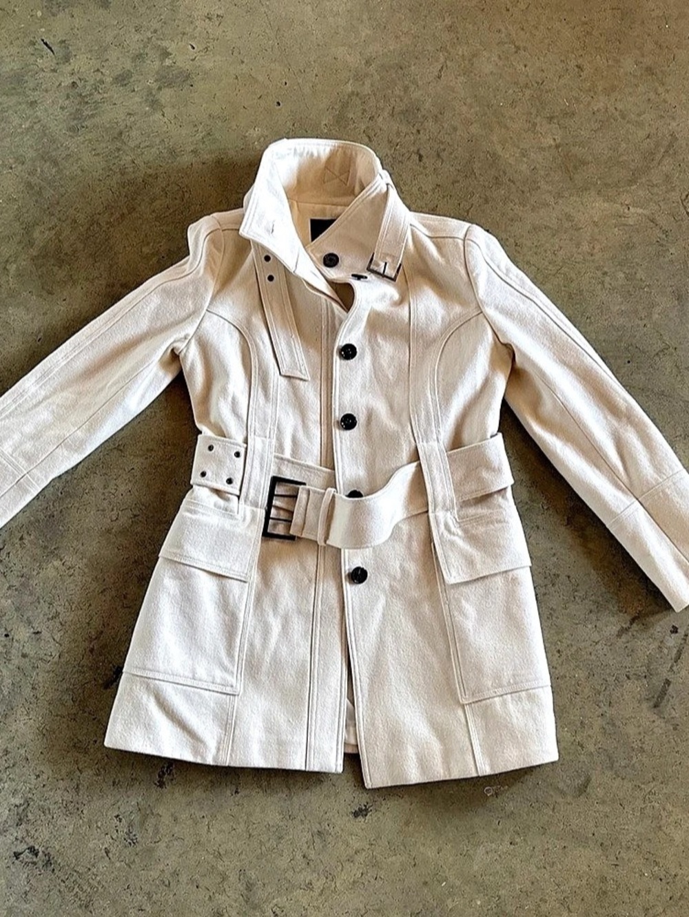 Zara Wool Blend Belted Trench Coat in White Size XL